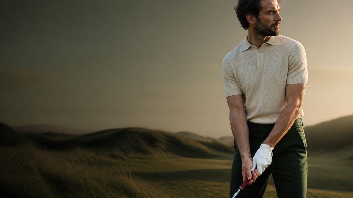 Golfer wearing a white Links And Leather glove on the course